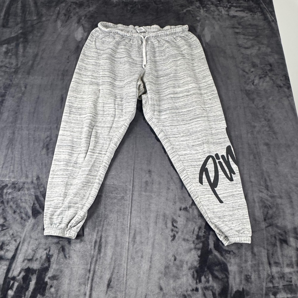 Pink Victoria's Secret Sweatpants Women Large Gray Space Dye Logo Joggers